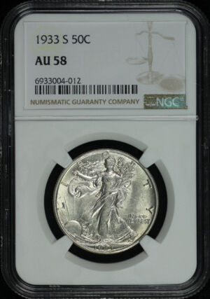 Obverse of this 1933-S Walking Liberty Half Dollar NGC AU-58