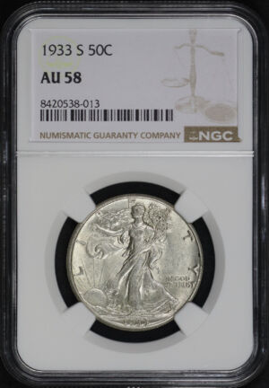 Obverse of this 1933-S Walking Liberty Half Dollar NGC AU-58
