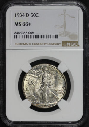Obverse of this 1934-D Walking Liberty Half Dollar NGC MS-66+