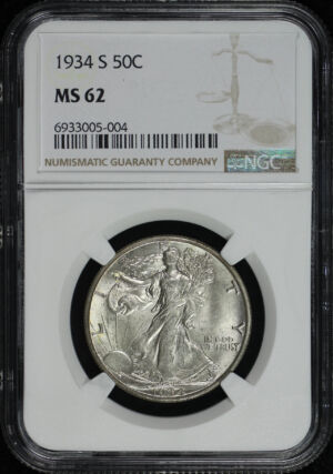 Obverse of this 1934-S Walking Liberty Half Dollar NGC MS-62
