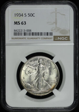 Obverse of this 1934-S Walking Liberty Half Dollar NGC MS-63