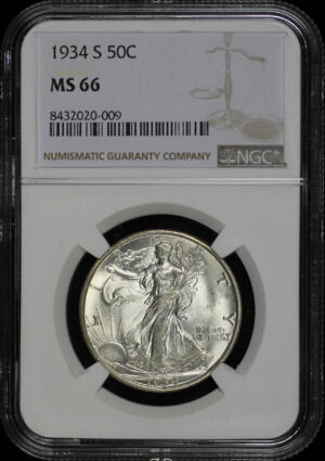 Obverse of this 1934-S Walking Liberty Half Dollar NGC MS-66