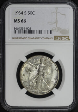 Obverse of this 1934-S Walking Liberty Half Dollar NGC MS-66