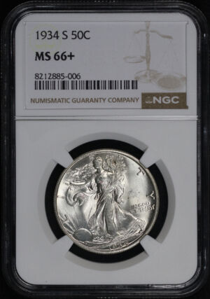 Obverse of this 1934-S Walking Liberty Half Dollar NGC MS-66+