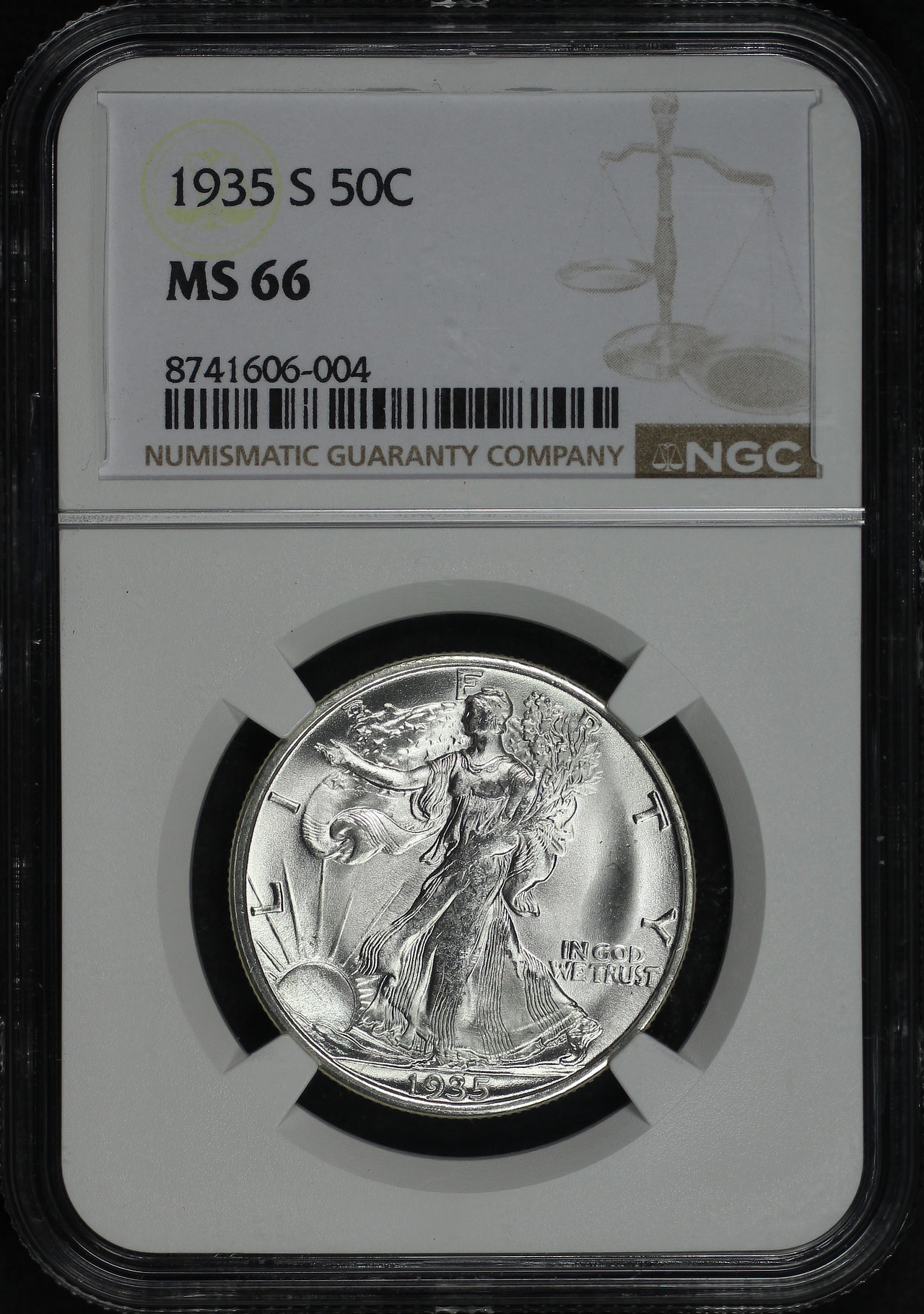 Obverse of this 1935-S Walking Liberty Half Dollar NGC MS-66