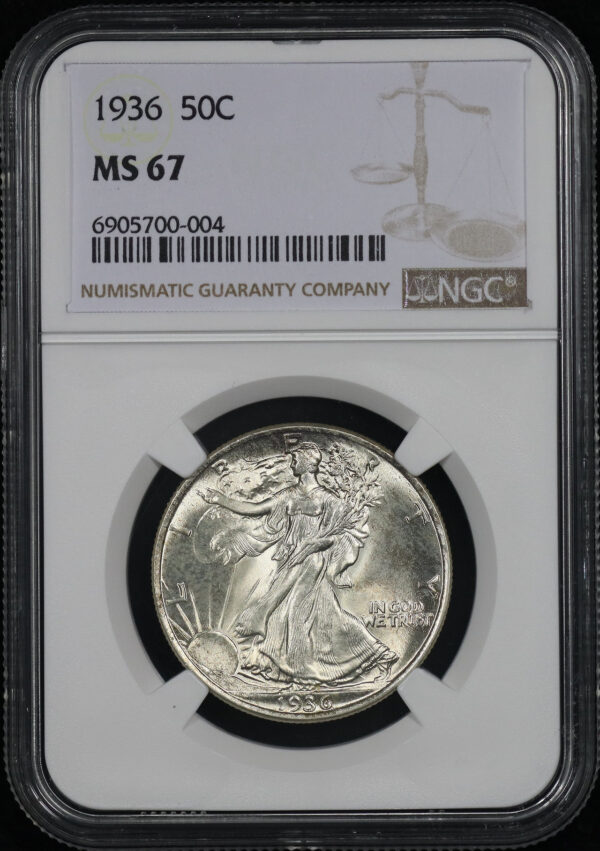 Obverse of this 1936 Walking Liberty Half Dollar NGC MS-67
