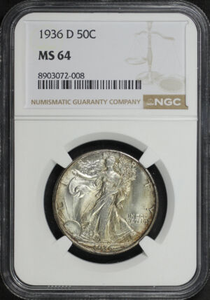 Obverse of this 1936-D Walking Liberty Half Dollar NGC MS-64