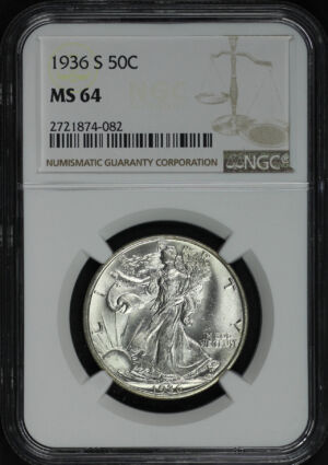 Obverse of this 1936-S Walking Liberty Half Dollar NGC MS-64