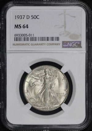 Obverse of this 1937-D Walking Liberty Half Dollar NGC MS-64