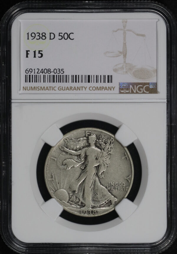 Obverse of this 1938-D Walking Liberty Half Dollar NGC F-15