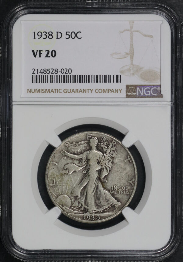 Obverse of this 1938-D Walking Liberty Half Dollar NGC VF-20