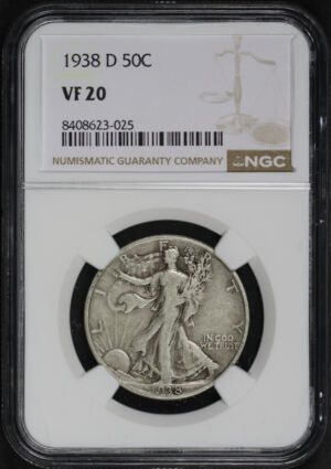 Obverse of this 1938-D Walking Liberty Half Dollar NGC VF-20