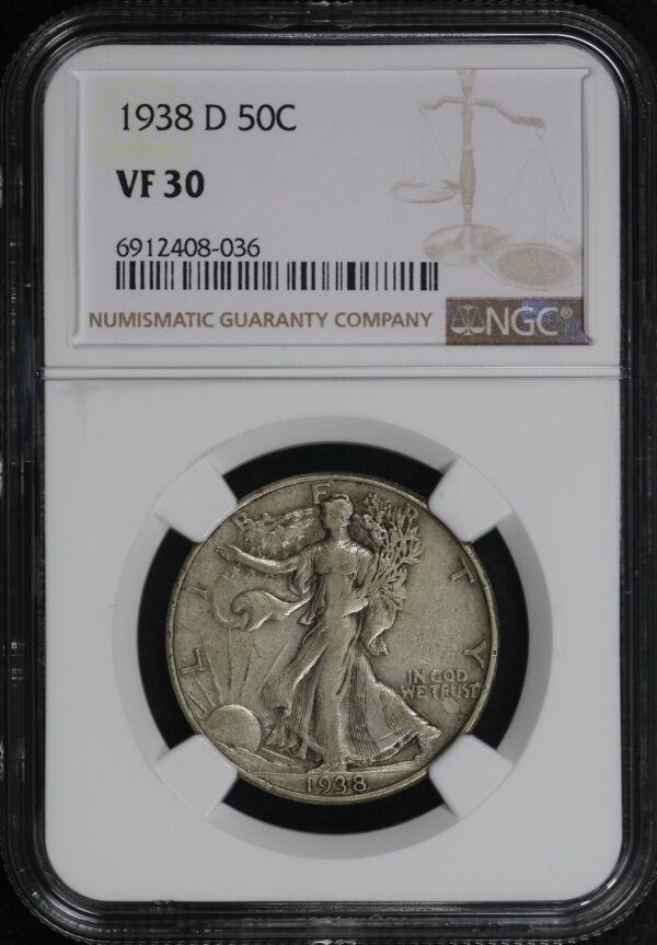 Obverse of this 1938-D Walking Liberty Half Dollar NGC VF-30