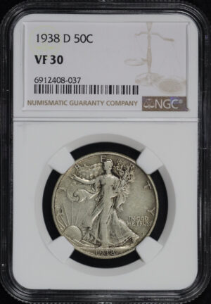 Obverse of this 1938-D Walking Liberty Half Dollar NGC VF-30
