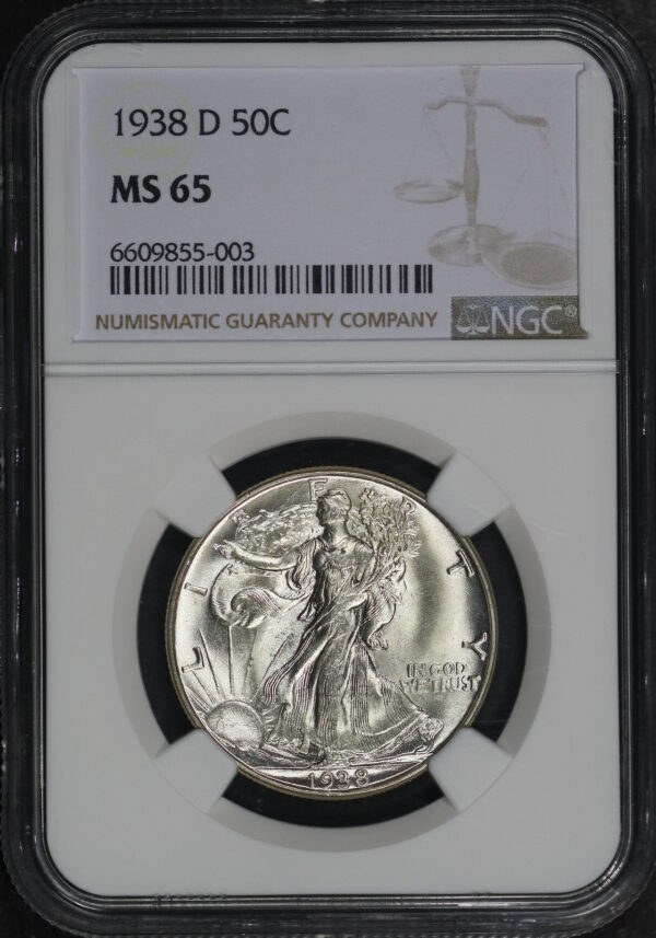 Obverse of this 1938-D Walking Liberty Half Dollar NGC MS-65
