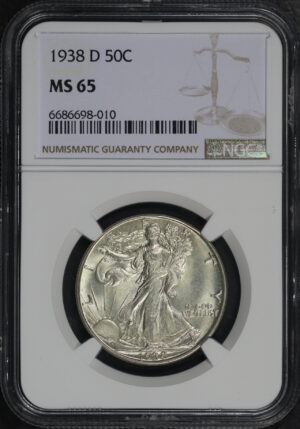 Obverse of this 1938-D Walking Liberty Half Dollar NGC MS-65