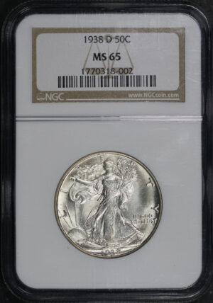 Obverse of this 1938-D Walking Liberty Half Dollar NGC MS-65