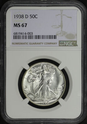 Obverse of this 1938-D Walking Liberty Half Dollar NGC MS-67
