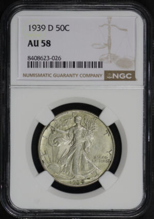 Obverse of this 1939-D Walking Liberty Half Dollar NGC AU-58