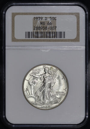 Obverse of this 1939-D Walking Liberty Half Dollar NGC MS-66