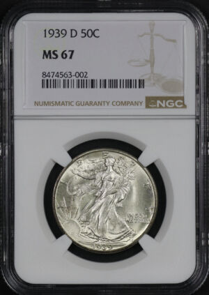 Obverse of this 1939-D Walking Liberty Half Dollar NGC MS-67