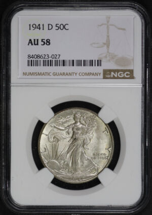 Obverse of this 1941-D Walking Liberty Half Dollar NGC AU-58