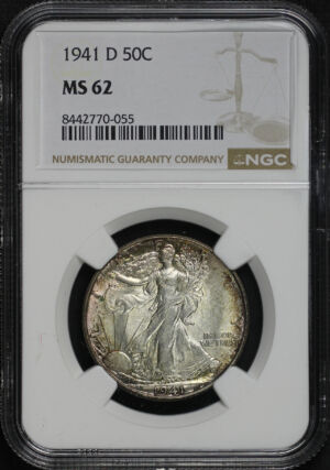 Obverse of this 1941-D Walking Liberty Half Dollar NGC MS-62