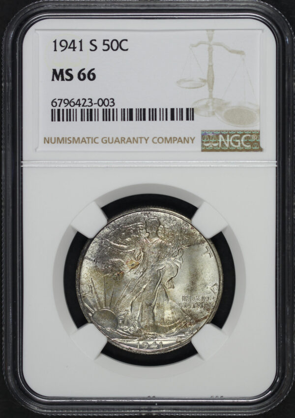 Obverse of this 1941-S Walking Liberty Half Dollar NGC MS-66