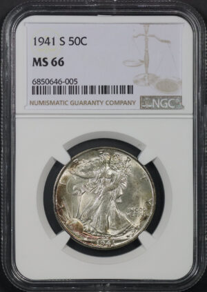 Obverse of this 1941-S Walking Liberty Half Dollar NGC MS-66
