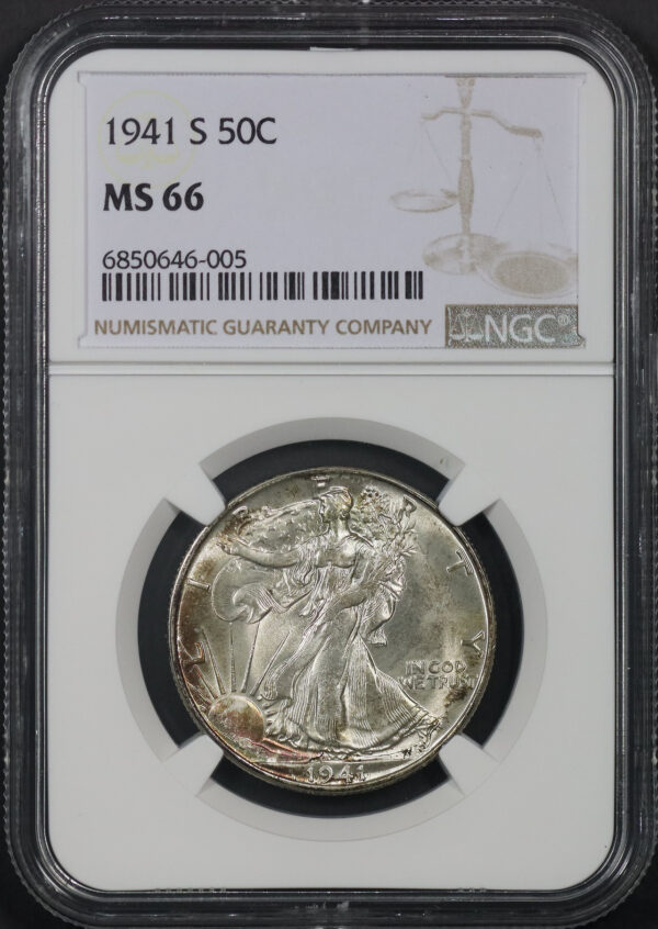 Obverse of this 1941-S Walking Liberty Half Dollar NGC MS-66