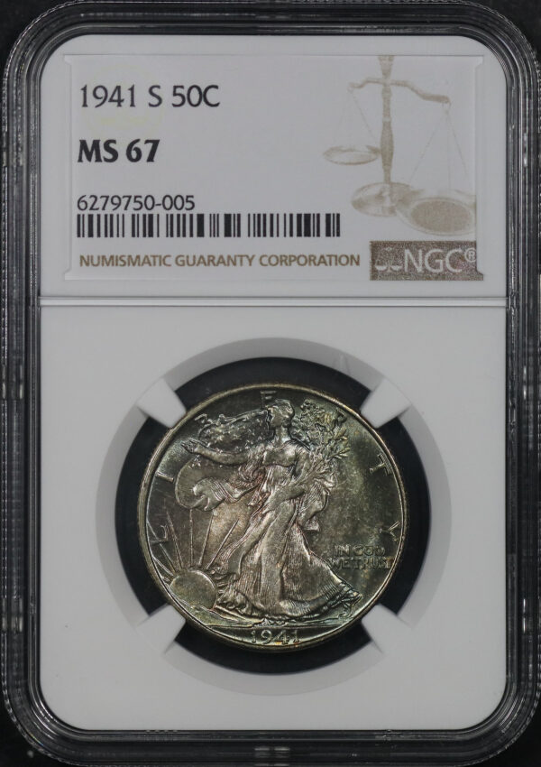Obverse of this 1941-S Walking Liberty Half Dollar NGC MS-67