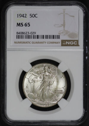 Obverse of this 1942 Walking Liberty Half Dollar NGC MS-65