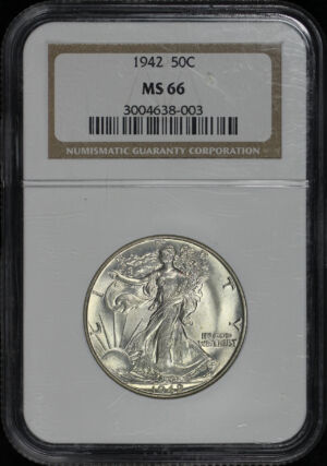 Obverse of this 1942 Walking Liberty Half Dollar NGC MS-66