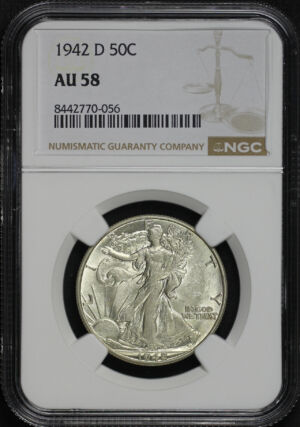 Obverse of this 1942-D Walking Liberty Half Dollar NGC AU-58
