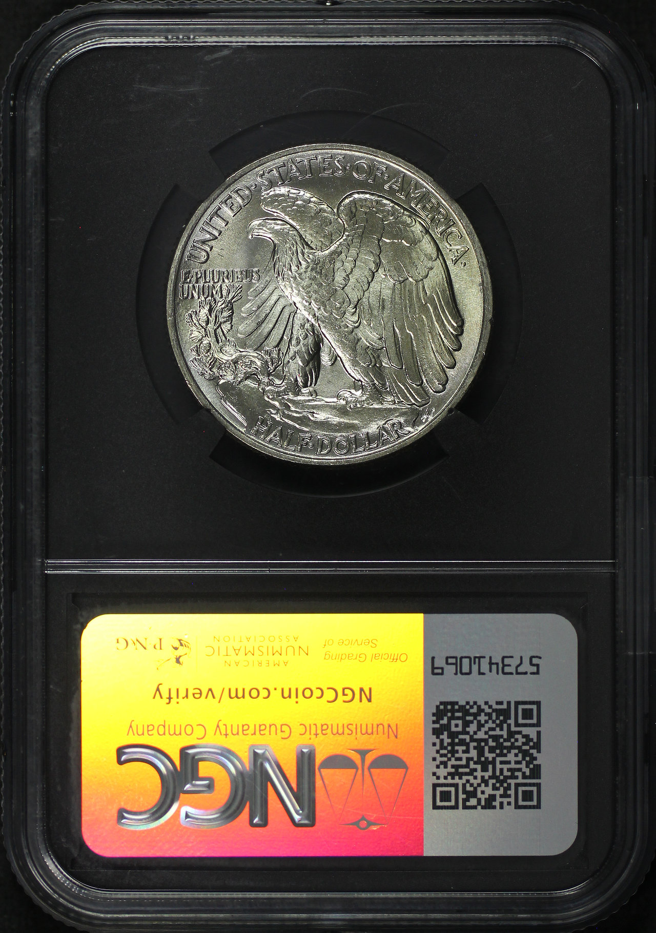 Reverse of this 1942 Walking Liberty Half Dollar Original Bag Fragment NGC MS-64