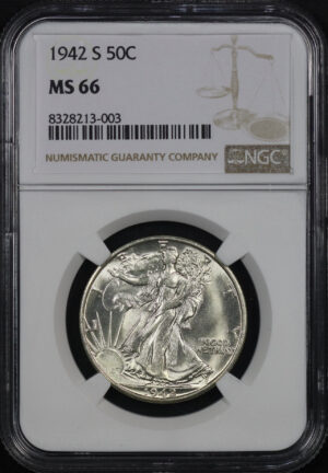 Obverse of this 1942-S Walking Liberty Half Dollar NGC MS-66