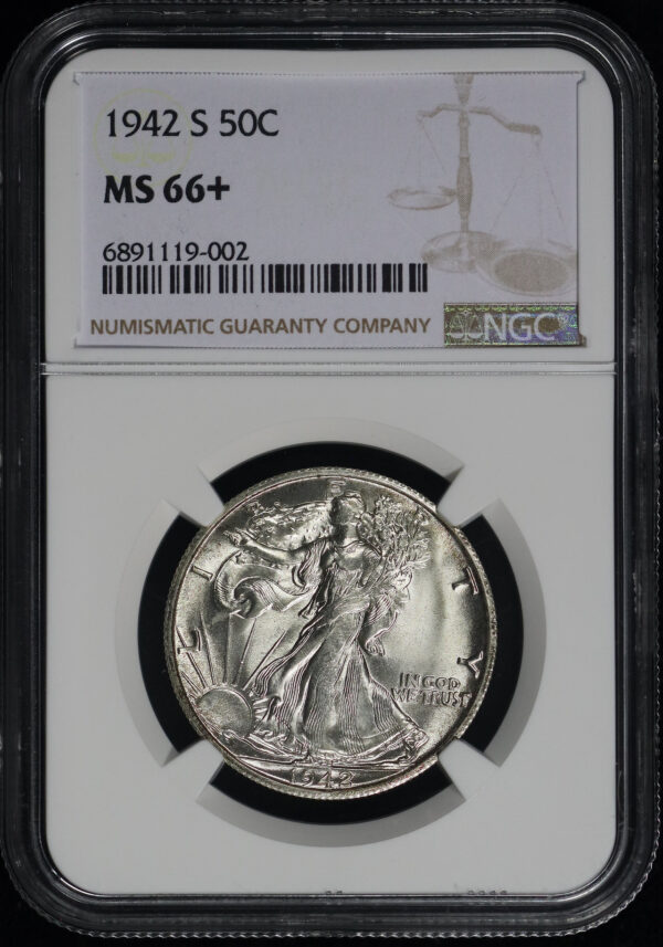 Obverse of this 1942-S Walking Liberty Half Dollar NGC MS-66+