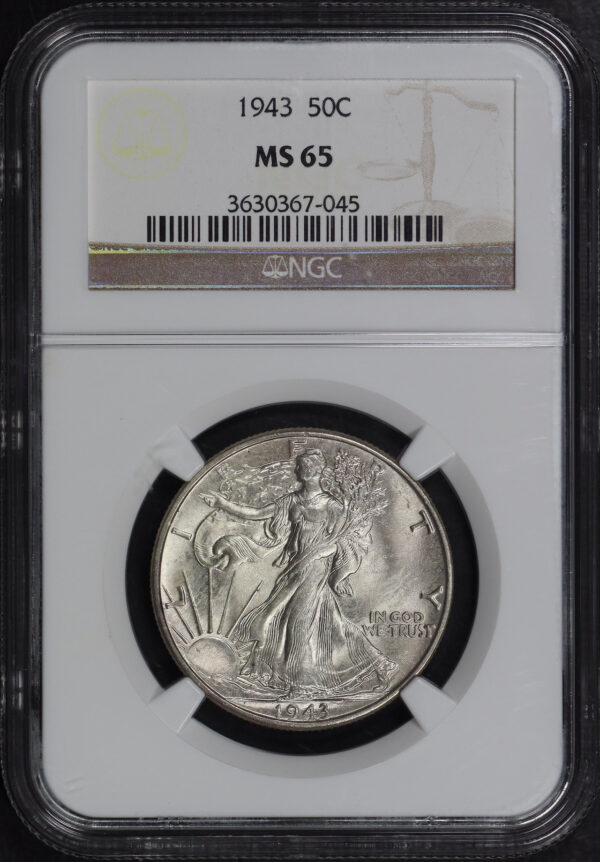 Obverse of this 1943 Walking Liberty Half Dollar NGC MS-65