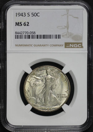 Obverse of this 1943-S Walking Liberty Half Dollar NGC MS-62