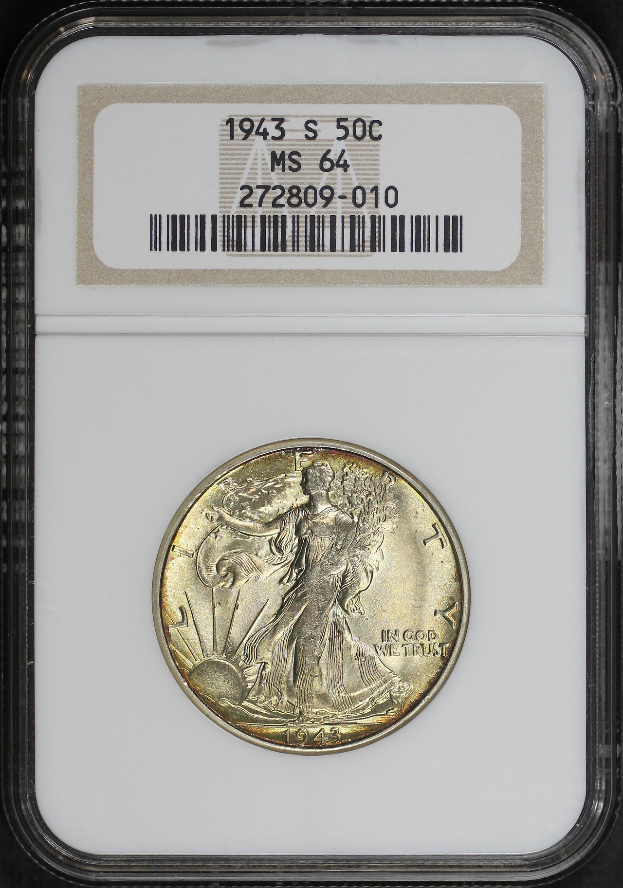 Obverse of this 1943-S Walking Liberty Half Dollar NGC MS-64