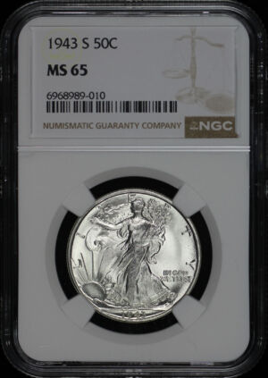 Obverse of this 1943-S Walking Liberty Half Dollar NGC MS-65