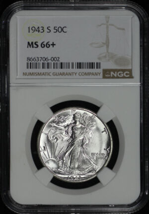 Obverse of this 1943-S Walking Liberty Half Dollar NGC MS-66+