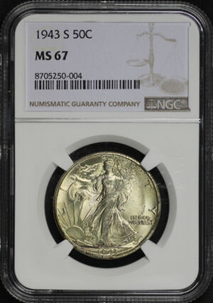 Obverse of this 1943-S Walking Liberty Half Dollar NGC MS-67
