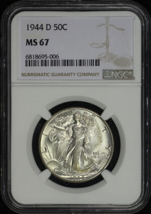 Obverse of this 1944-D Walking Liberty Half Dollar NGC MS-67