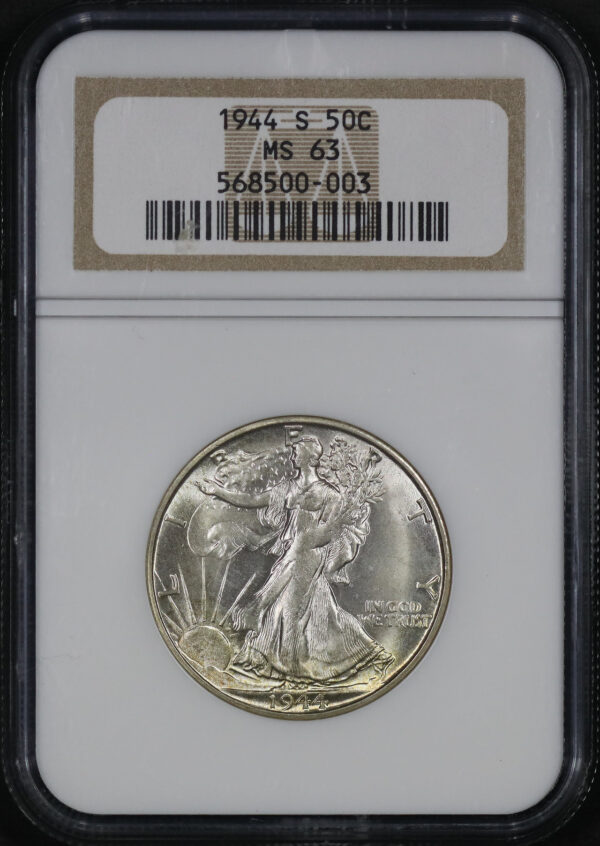 Obverse of this 1944-S Walking Liberty Half Dollar NGC MS-63