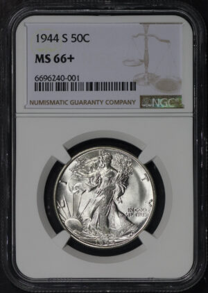 Obverse of this 1944-S Walking Liberty Half Dollar NGC MS-66+