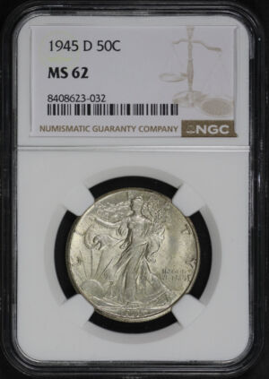 Obverse of this 1945-D Walking Liberty Half Dollar NGC MS-62