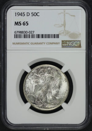 Obverse of this 1945-D Walking Liberty Half Dollar NGC MS-65