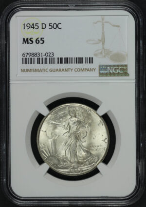 Obverse of this 1945-D Walking Liberty Half Dollar NGC MS-65