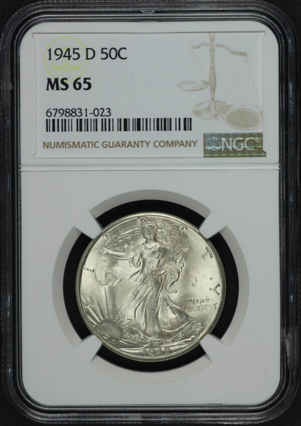 Obverse of this 1945-D Walking Liberty Half Dollar NGC MS-65